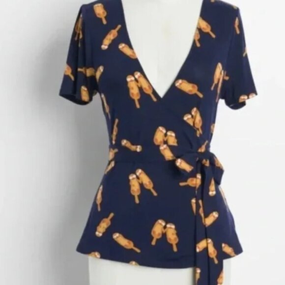Modcloth Tops - NWT ModCloth The Surplice Is Right Faux-Wrap Blue Otter Top NWT